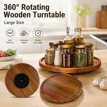 1pc Round Rotating Tray, 360° Swivel Wooden Tray, Kitchen Spice Rack, Tray, Kitchen Accessories, Kitchen Storage And Organization, Round Turntable, Wooden Tray, Spice Container, Kitchen Storage Utensils, Kitchen Decor, Turntable, Solid Wood Tray, Rotating Wooden Tray, 8-Inch Round Multi-Functional Tray, Round Wooden Spice Rack, Suitable For Kitchen Cabinets And Storage Cabinets, Housewarming Gift, Father's Day, Graduation, Birthday Gift - View 2