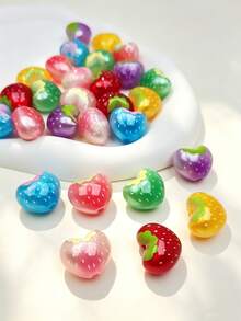 10pcs Cute Pearlescent Colorful Heart-Shaped Strawberry Beads, DIY Jewelry Making Decorative Beads, Can Be Used For Earrings, Necklaces, Phone Chains, Bag Charms, Keychains, Women's Jewelry Making Beads - Pearlescent Heart-shaped Strawberry Beads - View 4