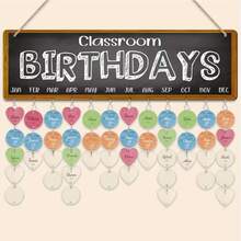 1 Set Wooden Birthday Reminder Calendar Board, Multi-Function Party Gift Set, Cute Back To School Classroom Decor, Birthday Tracking Board With Heart/Round Labels, Wall Hanging Birthday Calendar - Multicolor - View 2