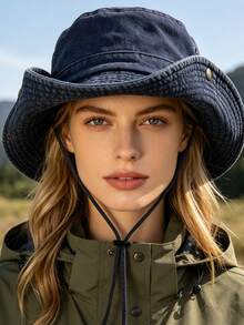 1pc Solid Color Wide Brim Bucket Hat, Outdoor Fishing Hiking Sun Protection, Casual Sports Sun Hat, Suitable For Spring Summer Travel Beach - QM-danCeng - View 2