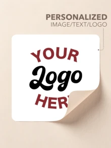 客製化 Logo 貼紙，上傳圖片正方形標籤，個性化商業包裝貼紙，感謝標籤，婚禮派對伴手禮，生日禮物，活動裝飾，產品標籤，小店用品，手工品牌封印，瓶子盒子袋子標籤 - 方塊 - 查看 1