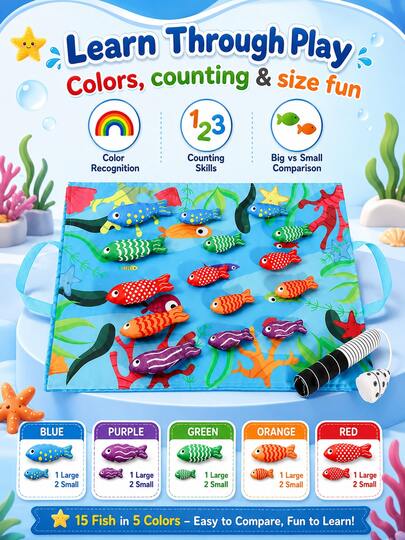 1 Set Non-Magnetic Educational Early Learning Parent-Child Interactive Fabric Fishing Toy, Develop Baby's Hand-Eye Coordination, Number Matching Stacking Cups Fishing Foldable Fabric Bag Toy Set, Hook And Loop Sticky Fish, Halloween Christmas Thanksgiving Birthday Gift, Children's Toy, Baby Toy (Random Color Accessories)
