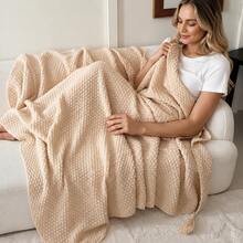 1 Peça Manta de Tricô com Borlas | Manta Macia Texturizada Tecida, Design com Borda de Borlas, Adequada para Sofá, Cama, Quarto, Sala de Estar, Escritório, Dormitório, Múltiplos Tamanhos Disponíveis - Caqui - Visão 2