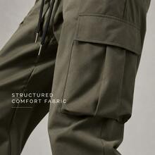 Men's Olive Green Cargo Pants, Loose Fit Drawstring Waist Streetwear Pants, Multi Pocket Casual Jogger Style Pants For Daily Wear, Outdoor, Travel & Hip Hop Outfits - Military Green - View 7