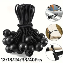 12/18/24/33/40Pcs Black Ball Head Elastic Bungee Cords, Outdoor Tent Elastic Ropes, Rain Canopy Awning Fixed Ball Rubber Bands, Luggage Cargo Binding Straps, Table Chair Tarp Sunshade Net Universal Buckle Elastic Ropes - Black - View 3
