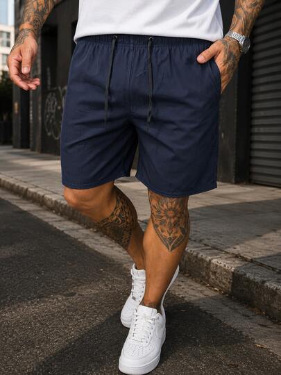 Bermuda Masculina Casual Azul escuro com Elástico e Cordão | Short Masculino Premium Confortável Moda Verão Streetwear