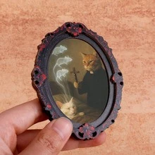 1pc Wooden Photo Frame Fridge Magnet, Exorcist Cat Pattern Fridge Magnet - Suitable For Home, Office, Study Room Fridge Decoration - Fridge Magnet! - one-size - View 7