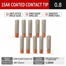 15AK14AK European Style MIG Welding Gun Universal Coated Conductive Nozzle Non-Stick Slag 0.8mm;1.0mm;1.2mm 10pcs/Pack - 15AK Conductive Tip (10-pack) - View 10