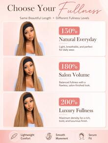 Honey Blonde Straight Headband Wig Synthetic Long Silky Hair Beginner Friendly Secure Combs Ready To Go Easy Wear Daily Fashion Wig - Gold - View 5
