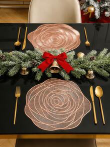 1-6pcs Gold Rose Hollow Placemats, Luxury Modern PVC Irregular Flower Heat-Insulating Non-Slip Table Mats, Suitable For Wedding, Dinner Party, Christmas, Valentine's Day Table Decor, All Seasons - Multicolor - View 8