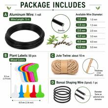 Bonsai Training Kit, Aluminum Wire Roll + Jute Rope + 50 Colorful Plant Labels, Gardening Plant Shaping Tool Set - Garden Tools - View 8