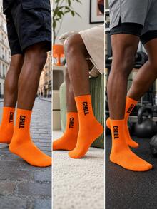 2 Pairs Fun Letter Casual Sports Mid-Calf Socks, Suitable For Sports Wear, Perfect For Back To School Students, Great Gift For Boyfriend - Burnt Orange - View 7