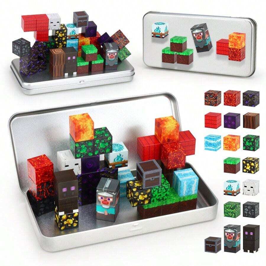 40pcs Magnetic Building Blocks Toy Set, Includes Fun Character Cubes - Lava Adventure Theme To Unleash Endless Imagination, Comes With Portable Iron Box, STEM Sensory Educational Toy, Creative Birthday & Holiday Gift For Boys & Girls 3+ Years Old