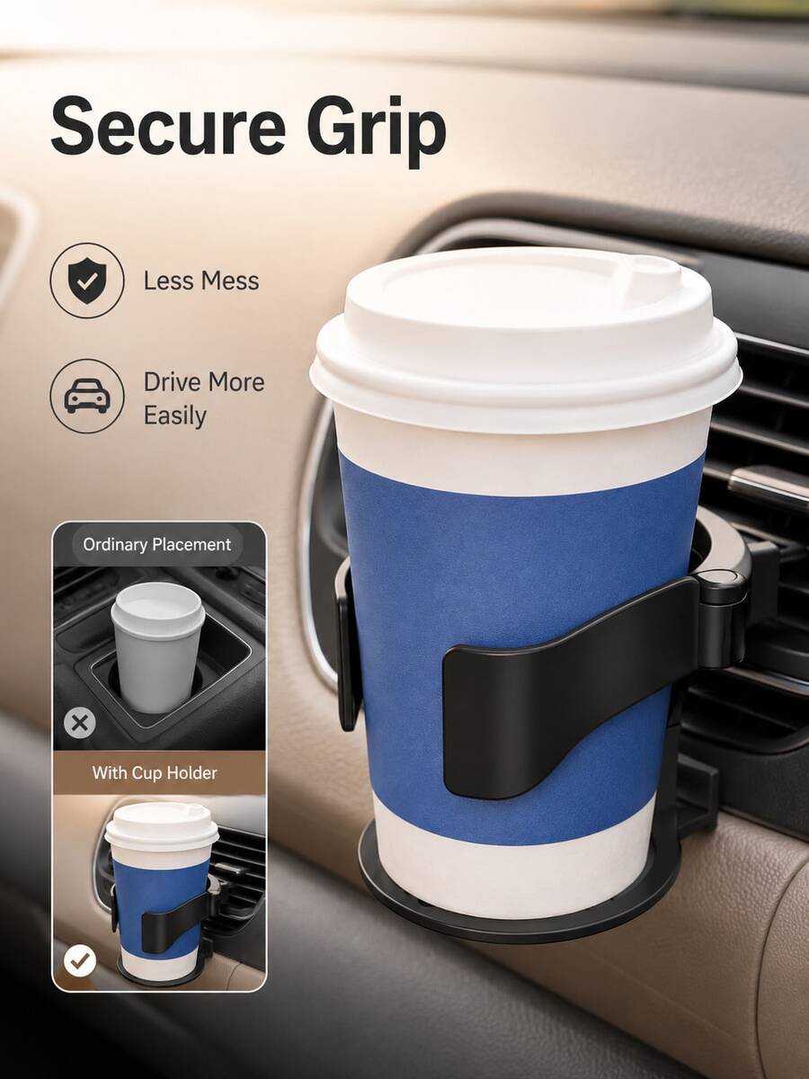 Car Air Vent Cup Holder, Multi-Function Beverage & Coffee Cup Holder, Stable Anti-Shake Convenient Placement, Car Interior Storage Accessory, Universal Black Cup Holder - A - View 1