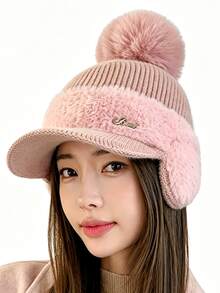 Berretto invernale in maglia con fodera in peluche da donna, adatto per sport all'aperto e abbigliamento casual, stile versatile - Berretto di lana con paraorecchie - Visualizzare 1