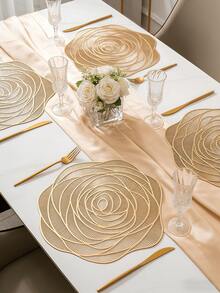 1-6pcs Gold Rose Hollow Placemats, Luxury Modern PVC Irregular Flower Heat-Insulating Non-Slip Table Mats, Suitable For Wedding, Dinner Party, Christmas, Valentine's Day Table Decor, All Seasons - Multicolor - View 6