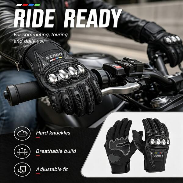 Alloy Protective Shell Touchscreen Motorcycle Riding Gloves For Men, All Season, Waterproof, Windproof, Warm, Anti-Slip, Anti-Fall Protection, Suitable For Motorcycle And Off-Road Motorcycle