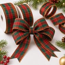 10 Yards Red And Green Plaid Ribbon With Luxurious Gold Edge Pattern, Suitable For Gift Wrapping, Holiday Celebrations, Making Bows, Wreaths And Other DIY Crafts - Gingham Ribbon - View 4