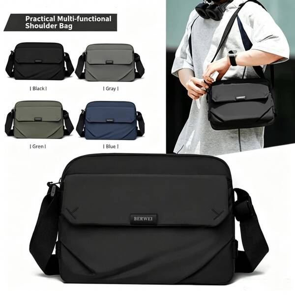 Bolsa de Ombro Masculina Casual Minimalista 2026 em Tecido Resistente à Água nas Cores Preto/Cinza/Azul/Verde, Bolsa Transversal Leve e Versátil, Resistente a Arranhões e Durável, Alça de Ombro Ajustável, Comporta Celular, Power Bank, Carteira, Fones de Ouvido e Outros Itens, Adequada para Deslocamento, Atividades ao Ar Livre, Compras, Ciclismo, etc., Essencial para Trabalhadores de Escritório, Presente para Homens, Presente para Namorado, Presente de Feriado, Dia dos Pais, Dia dos Namorados, Natal
