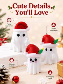 Cute Christmas Ghost Figurine, Mini Holiday Decor, Ghost Statue With Christmas Hat, Suitable For Desk Shelf Tabletop Decoration, Holiday Home Party Ornament - Multicolor - View 5