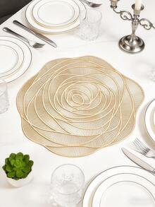 1-6pcs Gold Rose Hollow Placemats, Luxury Modern PVC Irregular Flower Heat-Insulating Non-Slip Table Mats, Suitable For Wedding, Dinner Party, Christmas, Valentine's Day Table Decor, All Seasons - Multicolor - View 18
