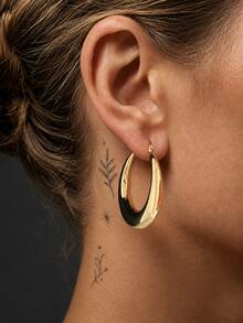 2pcs Minimalist Elegant Thick Stainless Steel Semi-Circle Hoop Earrings, Non-Fading & Hypoallergenic For Women - Earrings - View 8