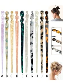 1PC Korean-Style Acetate Hair Stick, Minimalist Vintage Updo Hairpin, Versatile Daily Hair Accessory, Modern Simple Hair Stick For Women - Multicolor - View 3