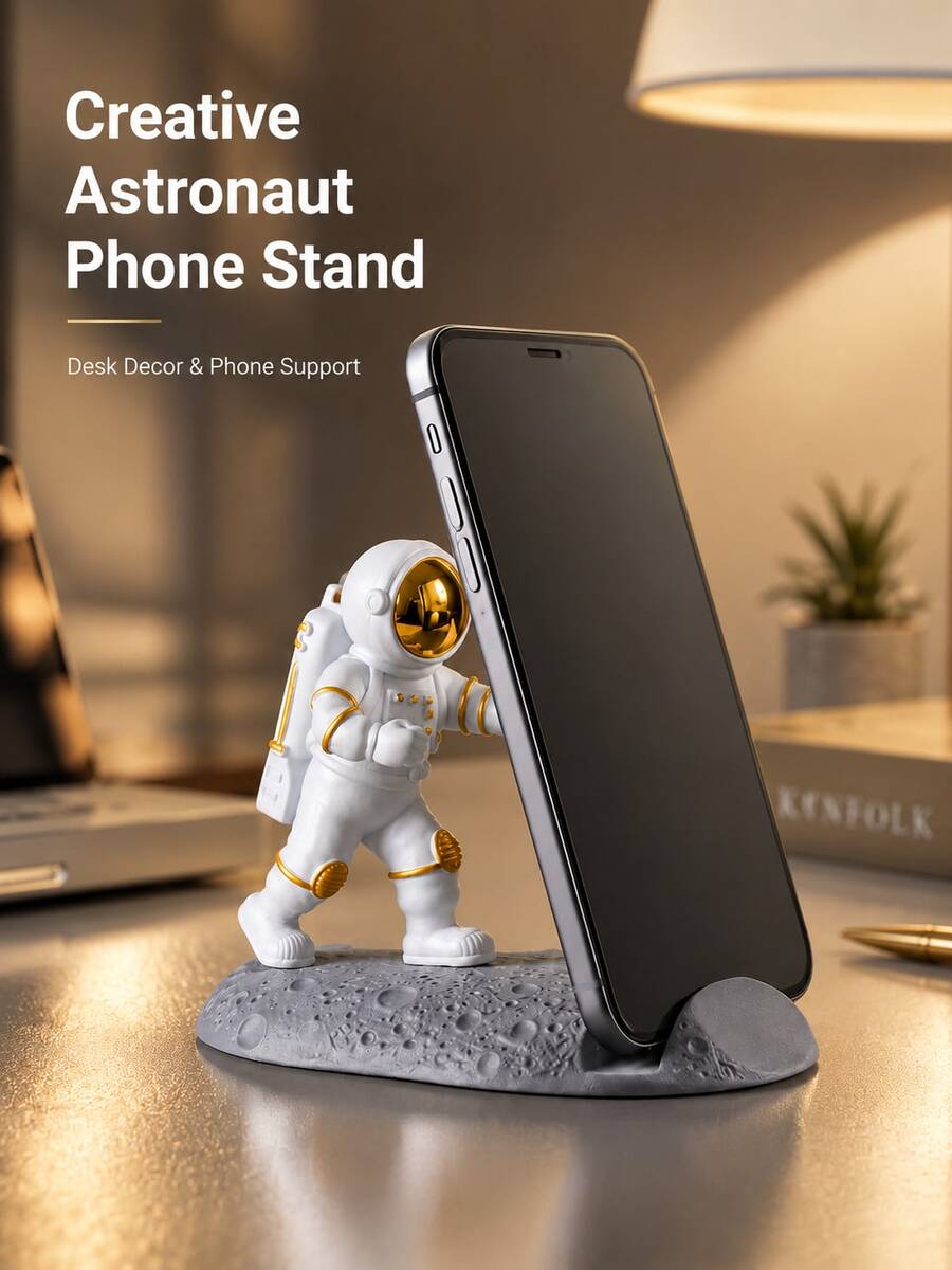 1pc Creative Astronaut Desktop Phone Stand, Space Theme Decorative Mobile Holder For Most Smartphones, Cute Desk Decor Phone Support For Watching Videos, Reading, Browsing And Video Calls, Suitable For Office Desk, Bedside And Dorm Room - Multicolor - View 1