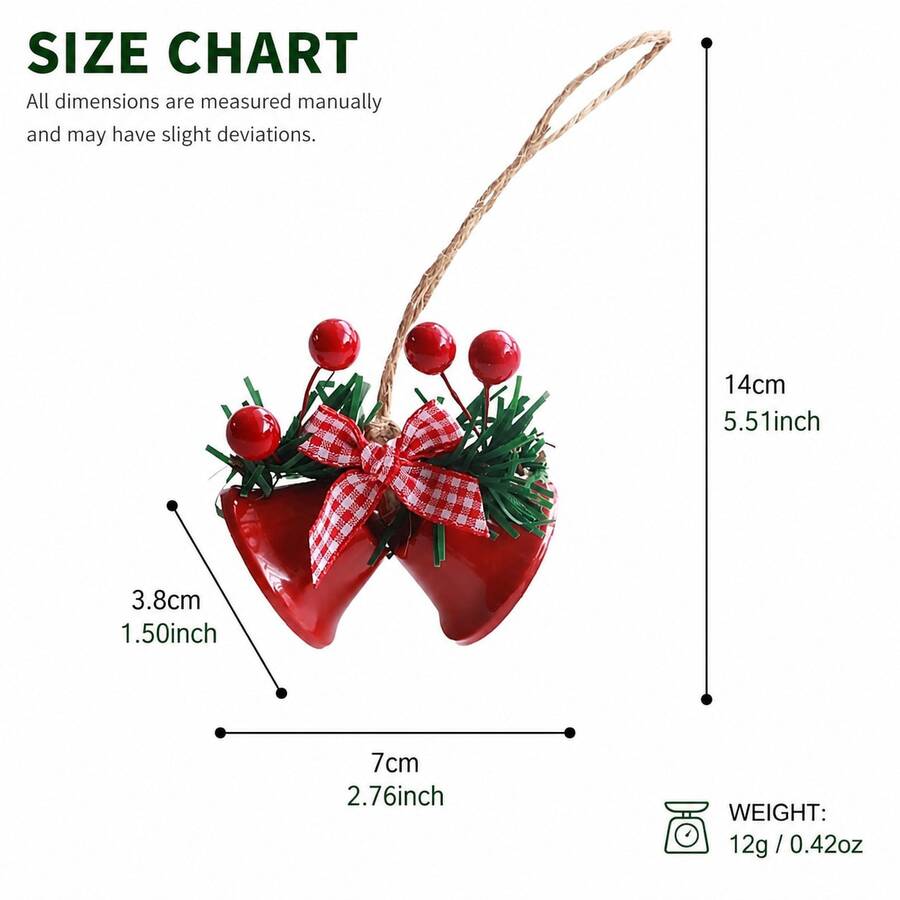 1pc Christmas Holiday Decoration Double Bell Christmas Tree Pendant Handmade DIY Accessory Metal Bell Hanging Ornament - 1PC - View 1