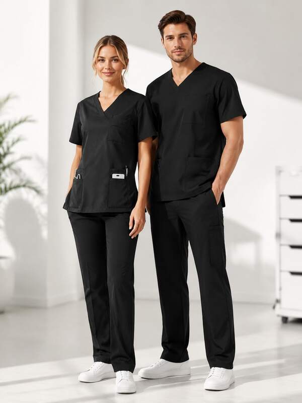 Conjunto de uniformes médicos para mujer, top con cuello en V y pantalones cargo, conjunto de 2 piezas, uniforme de enfermería con múltiples bolsillos para dentista, veterinario, médico