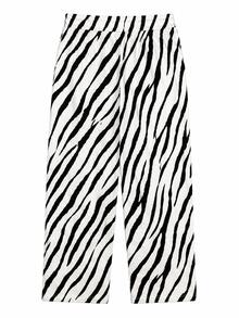 Men's Elastic Waist Zebra Print Casual Pants, Loose Lazy Wide Leg Long Trousers For Spring, Autumn And Summer - Black - View 7