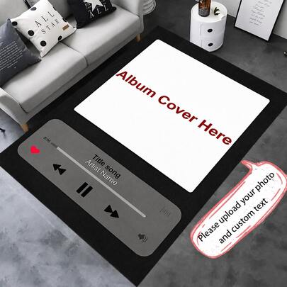 Custom Music Photo Album Area Rug Golden Music Player Pattern Personalized Non Slip Hand Washable Carpet For Living Room Bedroom Dorm Bedside Office Indoor Home Decor Music Lover Christmas New Year Gift For Family Friends All Season Decorative