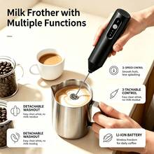 3-Speed Rechargeable Milk Frother, Dual Coil Whisk Coffee Frother Handheld - Portable Hand Frother Wand For Coffee Matcha Cappuccino & Hot Chocolate, Kitchen Gift Set - Black - View 5