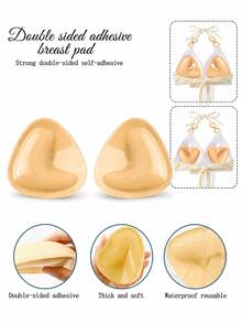 1 Pair Double-Sided Adhesive Triangle Breast Pads, Reusable Push-Up Pads, Suitable For Strapless Bras, Bikinis, Swimsuits, Sports Bras, Invisible Support - Multicolor - View 2