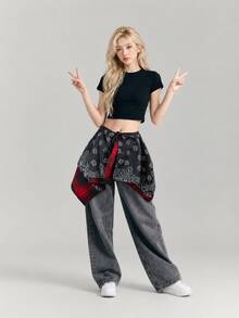 Jazz Street Dance Brand Red & Black Punk Plaid Hem Butt Cover, Waist Wrap For Dancing - Multicolor - View 2