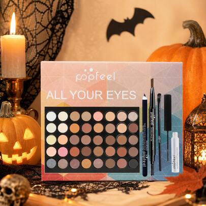 POPFEEL Highly Pigmented Smudge-Proof 40 Shades Matte Metallic Neutral Earth Tone Fine Low-Fallout Powder Easy To Blend Long Lasting Halloween Eyeshadow Makeup Set With Eyebrow Pencil Brow Mascara Lash Mascara Makeup Brush For Daily Date Travel & Mak