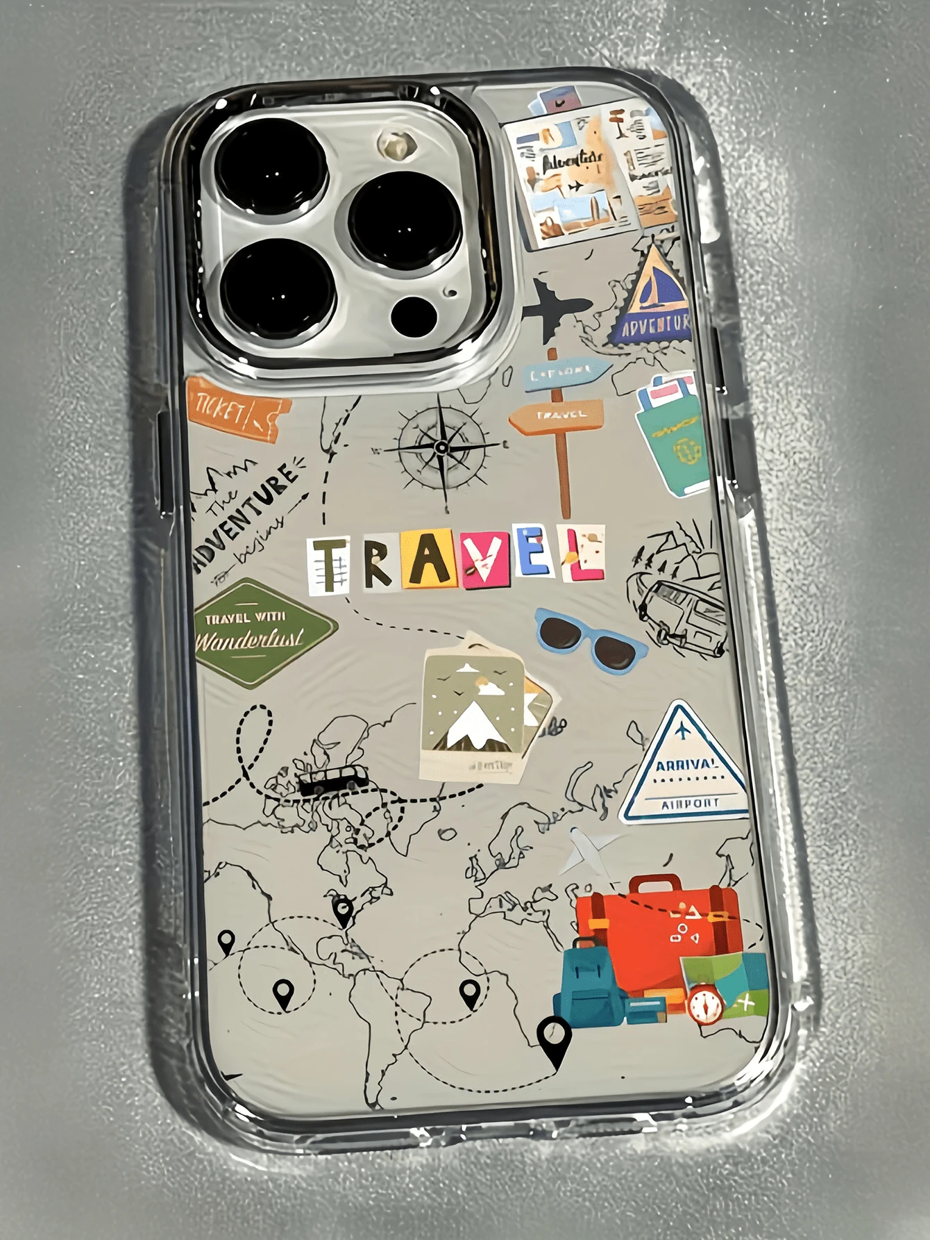 1件透明世界旅行路線個性化極簡全包覆TPU防摔手機殼,適用於Apple 17 16 15 14 13 12 11 Pro Max 保護殼 Air - 彩色 - 查看 1