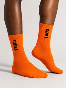2 Pairs Fun Letter Casual Sports Mid-Calf Socks, Suitable For Sports Wear, Perfect For Back To School Students, Great Gift For Boyfriend - Burnt Orange - View 2