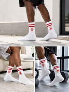 2 Pairs Men's Gothic Style Spider Pattern, Spider Web Pattern, "AB" Style Fun Halloween Fashion Mid-Calf Socks, Outfit, Suitable For Halloween Wear, Suitable For Daily Sports Wear, Suitable For Back To School Season Purchase, Gift For Boys - White - View 7