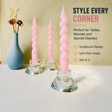 1 Box 3pcs Twisted Spiral Taper Candles, 18cm/7.1in, 2cm Base Diameter, Smokeless & Dripless, Unscented Decorative Dinner Candles For Wedding, Table Centerpiece & Home Decor - Pink - View 5