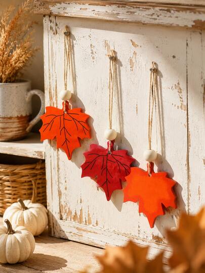 1pc Orange Maple Leaf Rearview Mirror Car Hanging Ornament Bead String Minimalist Fall Autumn Vehicle Interior Decor Aesthetic Seasonal Auto Pendant Thanksgiving Harvest Boho Car Accessory Warm Tone Decor Charm Truck Holiday Wind Chime Accent