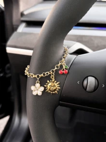 1pc Sweet Cherry Alloy Flower Cross Car Steering Wheel Decorative Chain Women's Interior Decoration Product - A - View 5