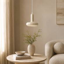 1PC Vintage Cream Style Ceramic Texture Pendant Light, E27 Socket Minimalist Creative UFO Shape, Dining Room Bar Counter Entryway Bedroom Single Head Decorative Pendant Light (Bulb Not Included) - White - View 4