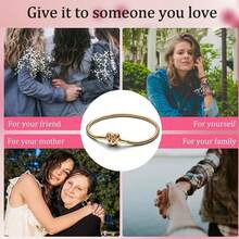 1pc S925 Sterling Silver Heart-Shaped Family Tree Snake Chain Bracelet, DIY Compatible With Pendant Beads, Perfect For Girls' Daily Wear - Gold - View 3