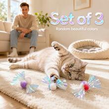 Iridescent Bow Crinkle Paper Cat Toy, Random Color 3pcs, 8x4cm, Laser Shiny Plush Ball Self-Entertainment Boredom Relief Toy, Durable Scratch-Resistant Interactive Pet Toy - View 6