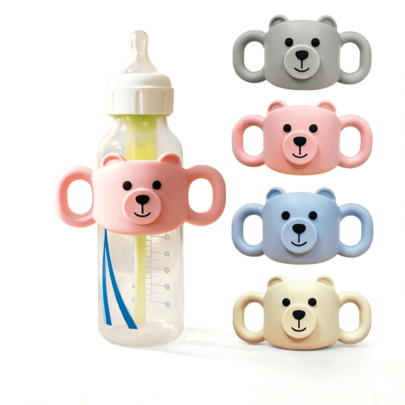 Manchon anti-chute en silicone pour biberons de taille standard, avec poignée de biberon en silicone en forme d'ours mignon, durable et robuste