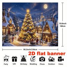 Pancarta de fondo para fiesta temática navideña 2D plana, tema de pueblo invernal con noche nevada, incluye árbol de Navidad decorado, cabaña cubierta de nieve, Papá Noel, renos, muñeco de nieve y otros elementos. Sin necesidad de energía. Efecto decorativo lleno de una atmósfera navideña cálida y rica - 150*210cm - Ver 3