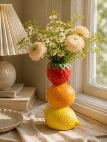 1pc Creative Fruit & Vegetable Vase, Colorful Layered Strawberry, Lemon, Chili Or Garlic Flower Holder, Cute & Quirky Desktop Decor, Suitable For Kitchen, Dining Room, Windowsill, Coffee Bar, Housewarming Gift - Multiple Models - View 3