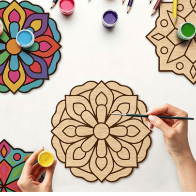 Set de 8 piezas de arte de madera de mandala sin terminar, kit de herramientas de manualidades creativas, material premium, líneas claras, fácil de colorear, decoración de madera artificial multifuncional, papel autoadhesivo DIY para manualidades de adultos, decoración hecha a mano, mandala de madera colorida adecuada para manualidades, bodas, decoración del hogar, colgante de decoración de vacaciones, regalo del Día del Padre, suministros de manualidades, manualidades hechas a mano para adultos, regalo para maestros