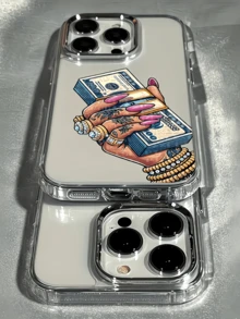 1 pieza Funda de teléfono transparente con diseño de mujer rica sosteniendo dinero, minimalista y personalizada, de TPU resistente a caídas con cobertura total, compatible con Apple 17 16 15 14 13 12 11 Pro Max, carcasa protectora Air - Multicolor - Ver 2